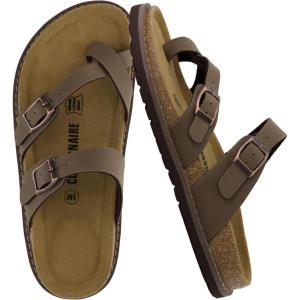 imageCUSHIONAIRE Pluto Cork Footbed Summer Sandals for Women Comfortable Slides with Adjustable Buckles Toe Loop ampamp Stitched Design  Stylish Slip On Women FootwearBrown