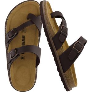 imageCUSHIONAIRE Pluto Cork Footbed Summer Sandals for Women Comfortable Slides with Adjustable Buckles Toe Loop ampamp Stitched Design  Stylish Slip On Women FootwearBrown Nappa