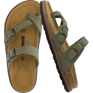 imageCUSHIONAIRE Pluto Cork Footbed Summer Sandals for Women Comfortable Slides with Adjustable Buckles Toe Loop ampamp Stitched Design  Stylish Slip On Women FootwearOlive