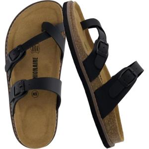 imageCUSHIONAIRE Pluto Cork Footbed Summer Sandals for Women Comfortable Slides with Adjustable Buckles Toe Loop ampamp Stitched Design  Stylish Slip On Women FootwearBlack