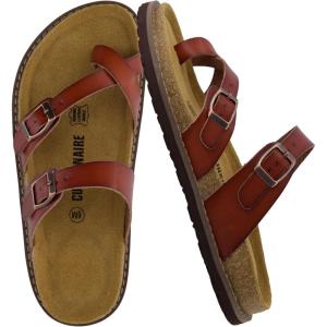 imageCUSHIONAIRE Pluto Cork Footbed Summer Sandals for Women Comfortable Slides with Adjustable Buckles Toe Loop ampamp Stitched Design  Stylish Slip On Women FootwearWhiskey