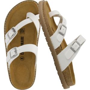 imageCUSHIONAIRE Pluto Cork Footbed Summer Sandals for Women Comfortable Slides with Adjustable Buckles Toe Loop ampamp Stitched Design  Stylish Slip On Women FootwearWhite