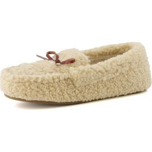 imageCUSHIONAIRE Star Womens Faux Sherpa Moccasin Slippers  Cozy IndoorOutdoor SlipOn with Memory Foam ampamp Durable Rubber Sole Wide Widths AvailableBeige
