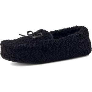 imageCUSHIONAIRE Star Womens Faux Sherpa Moccasin Slippers  Cozy IndoorOutdoor SlipOn with Memory Foam ampamp Durable Rubber Sole Wide Widths AvailableBlack