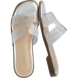 imageCUSHIONAIRE Voyage Cutout Strap Slides for Women Slip On Summer Flats Trendy Footwear Comfortable Vacation Style Sandals for Women 2025Embellish Clear