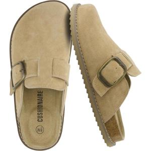 imageCUSHIONAIRE Womens Blain Genuine Suede SlipOn Clogs with  Memory Foam ampamp Chic Buckle Mule  Comfortable NonSlip Wide Widths AvailableBiscuit Suede