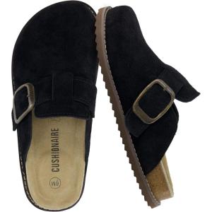 imageCUSHIONAIRE Womens Blain Genuine Suede SlipOn Clogs with  Memory Foam ampamp Chic Buckle Mule  Comfortable NonSlip Wide Widths AvailableBlack Suede