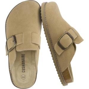 imageCUSHIONAIRE Womens Blain Genuine Suede SlipOn Clogs with  Memory Foam ampamp Chic Buckle Mule  Comfortable NonSlip Wide Widths AvailableKhaki Suede