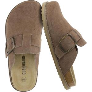 imageCUSHIONAIRE Womens Blain Genuine Suede SlipOn Clogs with  Memory Foam ampamp Chic Buckle Mule  Comfortable NonSlip Wide Widths AvailableTaupe Suede