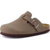 imageCUSHIONAIRE Kids Hana Cork footbed clog with Genuine Leather upper Faux Fur lining and ComfortBrown Nubuck