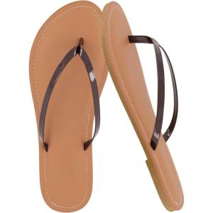 imageCUSHIONAIRE Cora Flip Flops for Women  Vacation Beach Essentials  Casual Women Footwear Sandals with Wide Widths AvailableBrown Patent