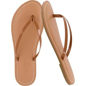 imageCUSHIONAIRE Cora Flip Flops for Women  Vacation Beach Essentials  Casual Women Footwear Sandals with Wide Widths AvailableCognac Patent