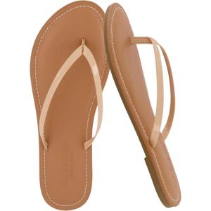 imageCUSHIONAIRE Cora Flip Flops for Women  Vacation Beach Essentials  Casual Women Footwear Sandals with Wide Widths AvailableNude Patent
