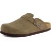 imageCUSHIONAIRE Hana  Genuine Leather Suede Classic Clog Womens Shoes  Slip On Mule Comfortable Shoes for WomenMoss