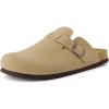 imageCUSHIONAIRE Haze Genuine Suede Leather Mens Clogs  Comfortable Slip On Potato Shoes for Men with Adjustable BuckleTaupe