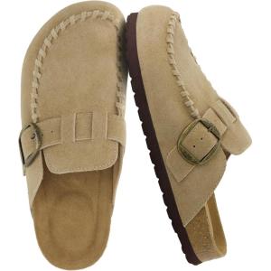 imageCUSHIONAIRE Canoe Genuine Suede Clogs for Women Footwear with Moc Toe Design  Casual Slip On Womens ShoesBeige
