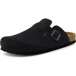 imageCUSHIONAIRE Haze Genuine Suede Leather Mens Clogs  Comfortable Slip On Potato Shoes for Men with Adjustable BuckleBlack