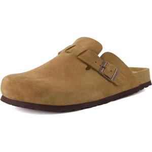 imageCUSHIONAIRE Haze Genuine Suede Leather Mens Clogs  Comfortable Slip On Potato Shoes for Men with Adjustable BuckleBrown