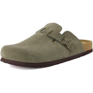 imageCUSHIONAIRE Haze Genuine Suede Leather Mens Clogs  Comfortable Slip On Potato Shoes for Men with Adjustable BuckleOlive