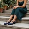 imageCUSHIONAIRE Windsor Woven Womens Flats with Adjustable Strap  Comfortable Mary Jane Ballet Flats for WomenNavy