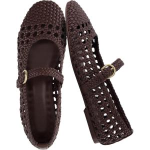 imageCUSHIONAIRE Windsor Woven Womens Flats with Adjustable Strap  Comfortable Mary Jane Ballet Flats for WomenBrown
