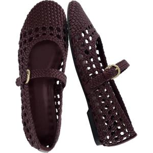 imageCUSHIONAIRE Windsor Woven Womens Flats with Adjustable Strap  Comfortable Mary Jane Ballet Flats for WomenBurgundy
