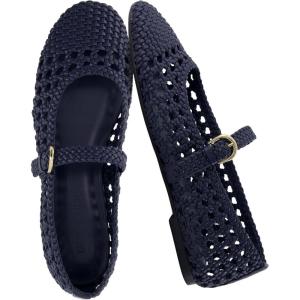 imageCUSHIONAIRE Windsor Woven Womens Flats with Adjustable Strap  Comfortable Mary Jane Ballet Flats for WomenNavy