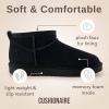 imageCUSHIONAIRE Hip 2 Genuine Suede Ankle Boots for Women Cozy Faux Shearling Lining Pull On Winter Womens BootsBlack Genuine Suede