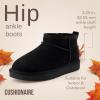 imageCUSHIONAIRE Hip 2 Genuine Suede Ankle Boots for Women Cozy Faux Shearling Lining Pull On Winter Womens BootsBlack Genuine Suede