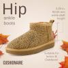 imageCUSHIONAIRE Hip 2 Genuine Suede Ankle Boots for Women Cozy Faux Shearling Lining Pull On Winter Womens BootsCheetah Genuine Suede