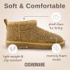 imageCUSHIONAIRE Hip 2 Genuine Suede Ankle Boots for Women Cozy Faux Shearling Lining Pull On Winter Womens BootsCheetah Genuine Suede