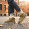 imageCUSHIONAIRE Hip 2 Genuine Suede Ankle Boots for Women Cozy Faux Shearling Lining Pull On Winter Womens BootsKhaki Genuine Suede
