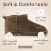 imageCUSHIONAIRE Hip 2 Genuine Suede Ankle Boots for Women Cozy Faux Shearling Lining Pull On Winter Womens BootsTaupe Genuine Suede