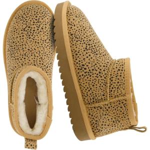 imageCUSHIONAIRE Hip 2 Genuine Suede Ankle Boots for Women Cozy Faux Shearling Lining Pull On Winter Womens BootsCheetah Genuine Suede