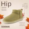 imageCUSHIONAIRE Hip3 Genuine Suede Leather Ankle Boots for Women  Pull On Cozy Faux Fur Boots Womens Shoes with Comfortable Memory FoamKhaki Genuine Suede