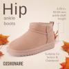 imageCUSHIONAIRE Hip3 Genuine Suede Leather Ankle Boots for Women  Pull On Cozy Faux Fur Boots Womens Shoes with Comfortable Memory FoamPink Genuine Suede
