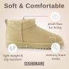 imageCUSHIONAIRE Hip3 Genuine Suede Leather Ankle Boots for Women  Pull On Cozy Faux Fur Boots Womens Shoes with Comfortable Memory FoamSand Genuine Suede