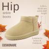 imageCUSHIONAIRE Hip3 Genuine Suede Leather Ankle Boots for Women  Pull On Cozy Faux Fur Boots Womens Shoes with Comfortable Memory FoamSand Genuine Suede