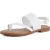 imageCUSHIONAIRE Leader Womens Strappy Sandal  Premium Faux Leather Toe Loop Flat with Adjustable Ankle Strap ampamp Cushioned FootbedWhite