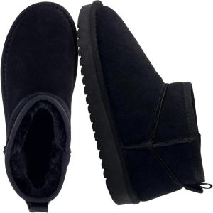 imageCUSHIONAIRE Hip 2 Genuine Suede Ankle Boots for Women Cozy Faux Shearling Lining Pull On Winter Womens BootsBlack