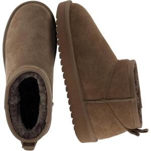 imageCUSHIONAIRE Hip 2 Genuine Suede Ankle Boots for Women Cozy Faux Shearling Lining Pull On Winter Womens BootsBrown