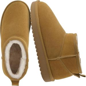 imageCUSHIONAIRE Hip 2 Genuine Suede Ankle Boots for Women Cozy Faux Shearling Lining Pull On Winter Womens BootsChestnut