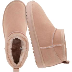 imageCUSHIONAIRE Hip3 Genuine Suede Leather Ankle Boots for Women  Pull On Cozy Faux Fur Boots Womens Shoes with Comfortable Memory FoamPink Genuine Suede