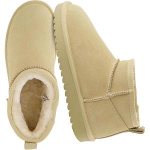 imageCUSHIONAIRE Hip3 Genuine Suede Leather Ankle Boots for Women  Pull On Cozy Faux Fur Boots Womens Shoes with Comfortable Memory FoamSand Genuine Suede