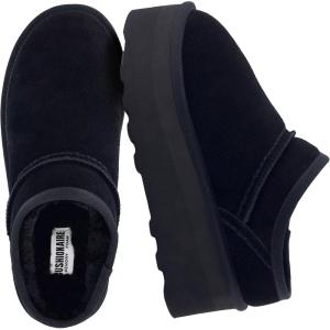 imageCUSHIONAIRE Huggy2 Platform Slippers for Women Cozy Genuine Suede SlipOn Ankle Boots for Indoor Outdoor Wear Womens SlippersBlack
