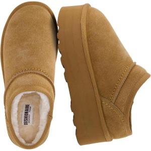 imageCUSHIONAIRE Huggy2 Platform Slippers for Women Cozy Genuine Suede SlipOn Ankle Boots for Indoor Outdoor Wear Womens SlippersChestnut