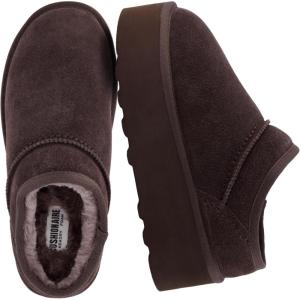imageCUSHIONAIRE Huggy2 Platform Slippers for Women Cozy Genuine Suede SlipOn Ankle Boots for Indoor Outdoor Wear Womens SlippersChocolate