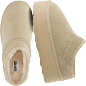 imageCUSHIONAIRE Huggy2 Platform Slippers for Women Cozy Genuine Suede SlipOn Ankle Boots for Indoor Outdoor Wear Womens SlippersSand