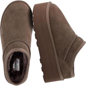 imageCUSHIONAIRE Huggy2 Platform Slippers for Women Cozy Genuine Suede SlipOn Ankle Boots for Indoor Outdoor Wear Womens SlippersTaupe