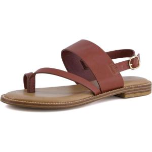 imageCUSHIONAIRE Leader Womens Strappy Sandal  Premium Faux Leather Toe Loop Flat with Adjustable Ankle Strap ampamp Cushioned FootbedCognac